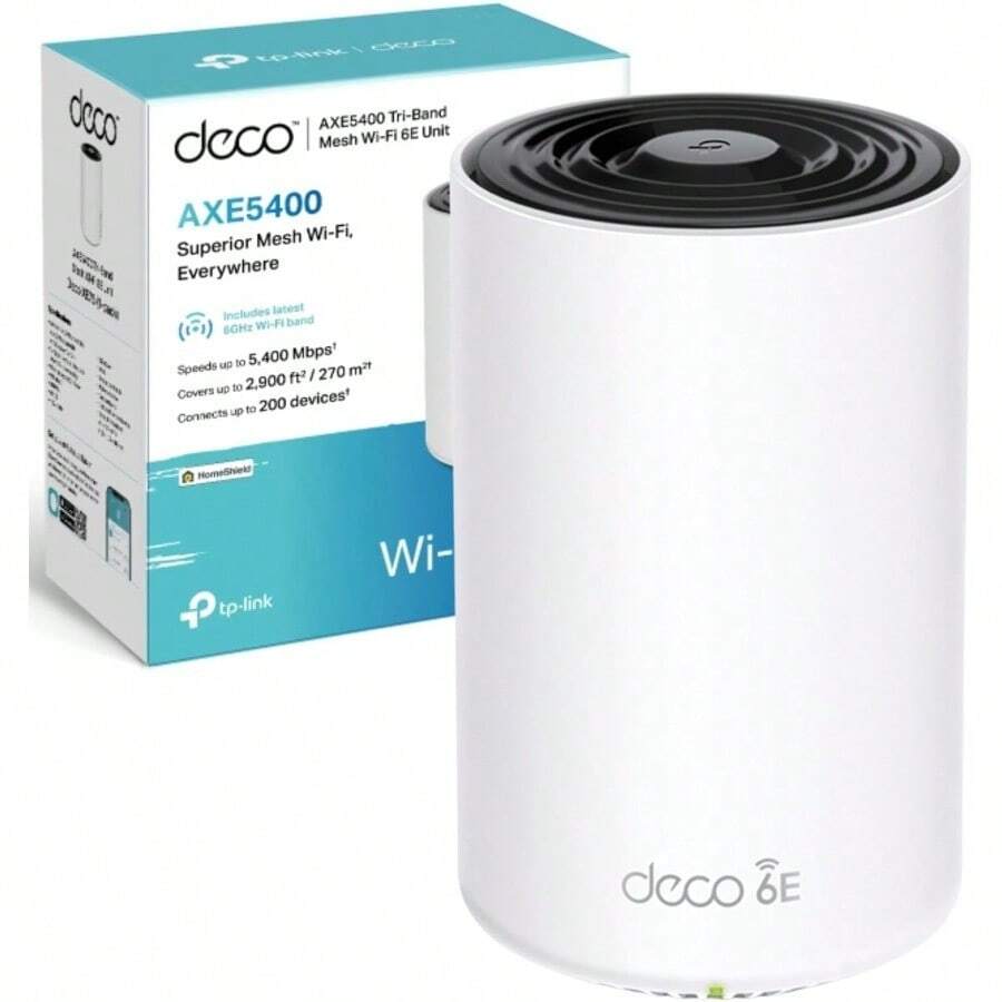 TP-Link AI Deco Mesh Dual Band WiFi 6E Router Built Up WiFi Router 270m2 Coverage 5 400 Mbps Speed For 200 Devices Use As A Mesh Wifi Extender Booster Compatible With All Deco Models Add On - 1Pack-AXE5400WiFi6E - View 1