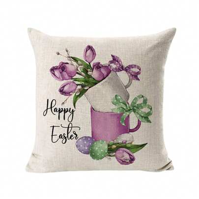 Easter Pillow Covers Vintage Bunny Flower Basket Linen Throw Cushion Covers For Home