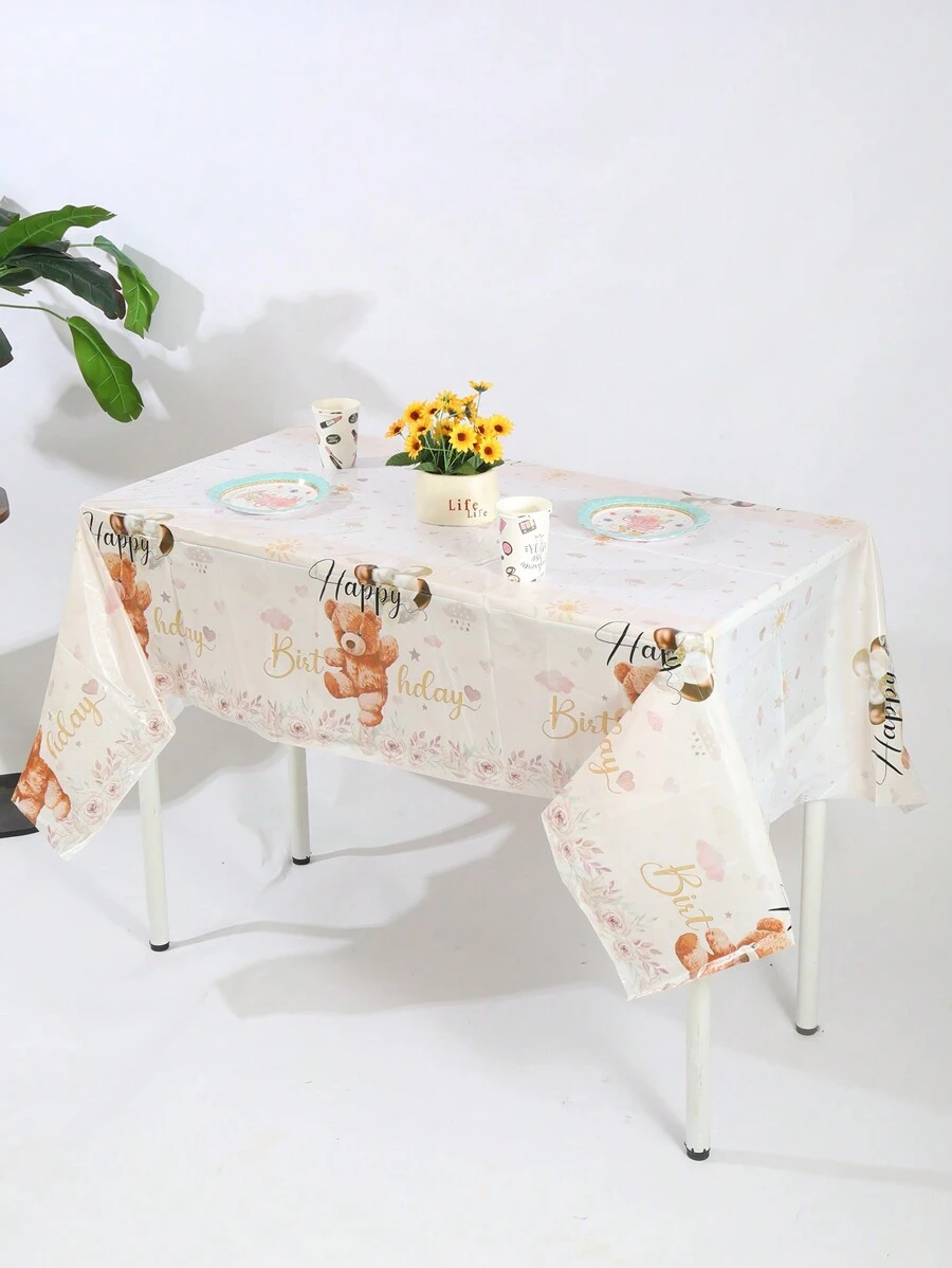 3pcs, 108*180cm/42.5*70.8in Disposable Party Tablecloth With Teddy Bear Design, Suitable For Various Theme Parties And Daily Use (Can Be Hung As Backdrop To Enhance Holiday Atmosphere)
