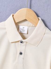 Young Boy 2pcs/Set Solid Color Short Sleeve Polo Shirt And Shorts, Casual Summer Outfit