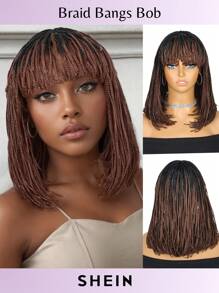 Peluca de trenzas bob trenzadas para mujer, peluca corta de trenzas cuadradas con flequillo, peluca sintética de trenzas marrones con raíces negras para mujeres afroamericanas