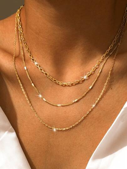 Aomogo 1pc Luxury European And American Creative Stainless Steel Geometric Multi-Layer Necklace, Suitable For Women's Daily Wear