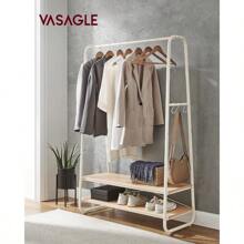VASAGLE Clothes Rail Clothes Rack With 2 Shelves 6 S-Shaped Hooks Steel Frame For Bedroom Oak And Cream White RGR112W09 - OakandCreamWhite1 - View 2
