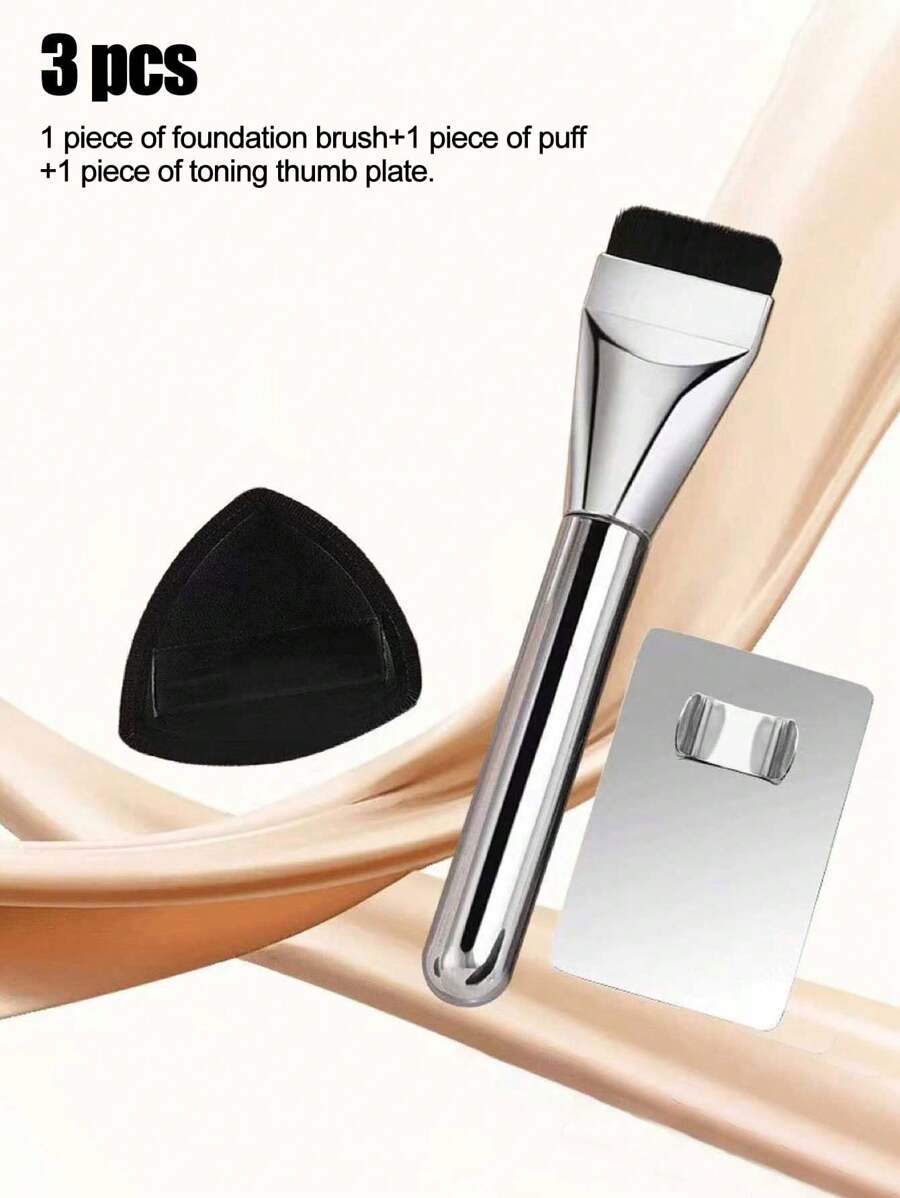 Three Pieces Makeup Set, Choose The Right Tools, And Return You To Beauty. Tools Include: Palette Stainless Steel+Word Foundation Brush+Powder Puff, Acrylic Transparent Liquid Foundation Palette With Metal Color Bar, And Liquid Foundation Brush.Stainless Steel Makeup Palette With Spatula Tool Foundation Brush Makeup Art Tool For Mixing Foundation Nail Art Eye Shadow Makeup Pigment Blending,Easy To Travel And Carry, A Set Of Makeup Is Done. - Multicolor - View 1