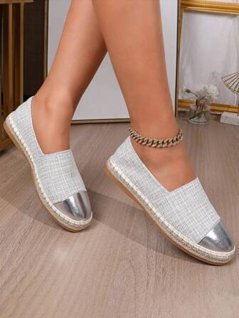 Women Loafers Flat Shoes One Pedal Slip-On Silver Boat Shoes Slouchy Shoes Spring Autumn Women Thick Bottom Casual Shoes New Breathable Light Versatile Low Heel Shoes