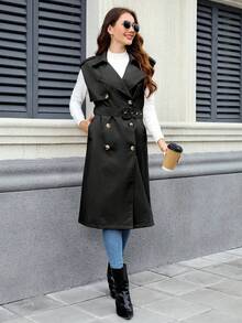 Women's Mid-Length Commuter Windbreaker With Pockets And Belt - An Ideal Choice For Spring And Autumn - Black - View 6