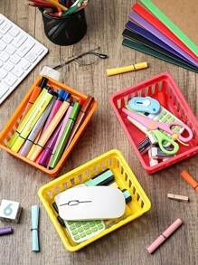 6 cestas de almacenamiento de colores para el aula, organizador de lápices para el aula, organizador de papelería para el aula, cestas de almacenamiento de plástico pequeñas, portacrayones, portapapices para uso doméstico, útiles escolares, suministros de almacenamiento, para volver a la escuela