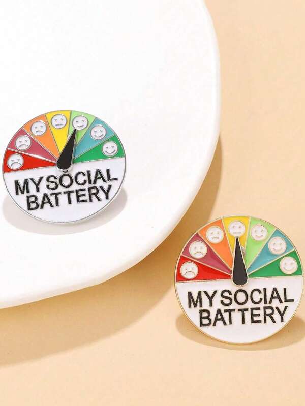 1pc Creative & Fashionable Mood-Changing Power Metal Brooch, Sliding Social Battery Pin Decor