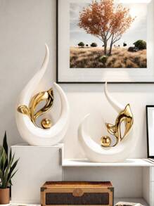 1/2 PCS White Silver Home Decor Accent Ceramic Statue Abstract Sculptures Centerpieces Mid Century Modern Decor For Tables Coffee Table Top Decorations For Living Room Desktop Shelf Dining Room Kitchen,Suitable For Home Decor, Bedroom Decor, Office And Students, The Best Christmas Gift,Wintertime Valentine's Day Gift,Decorative Items For Eid Al-Fitr In The Middle East