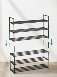 SONGMICS 3-Tier Shoe Rack, Shoe Storage Organiser, Metal Storage Rack, Fits 12 To 15 Pairs Of Shoes, Stackable Shoe Shelf, For Hallway, Living Room, Bedroom, Cloakroom, 30 X 92 X 54 Cm, Black