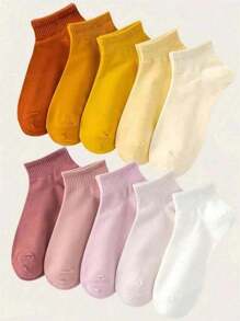 1/10 Pairs Women's Colorful Flat Knit Casual Short Socks, Comfortable & Versatile For Outdoor Sports & Daily Wear Christmas Gift - Multicolor - View 4