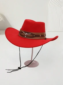 1pc Unisex Cowboy Hat With Cow Logo, Windproof Drawstring, Western Style, Suitable For Riding, Casual, Party, Outdoor, Daily Use - Multicolor - View 4