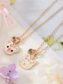 2 件儿童最佳朋友项链套装，搭配不同形状，适合姐妹、女朋友、女学生，可爱俏皮，儿童卡通珠宝配饰，送给女儿或朋友的礼物，角色扮演，日常佩戴 - 彩色 - 查看 12