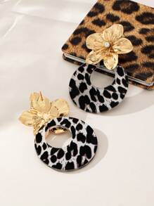 1 par de aretes de flor de oro con cristales de estrás en estampado de leopardo, personalizados, adecuados para mujer en calle, citas, bodas, fiestas y uso diario