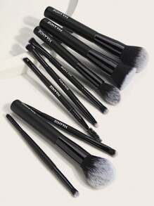 MAANGE 9pcs Facial Makeup Brushes With Large Powder, Blush, Round Head Foundation, Eyeshadow Brush, Double Blending, Eyebrow, Eyelash, Smudge, Shadow, Lip, Concealer Brush, Makeup Tools With Soft Fiber And Skin Friendly Brush For Travel, Easy Carrying, Gift For Women & Girls - 黑色 - 查看 4