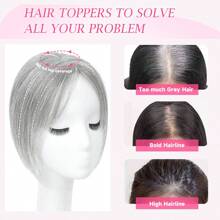 Human Hair Toppers For Women, 10 Inch Clip In Bangs 100% Human Hair Toppersfor Thinning Hair, 360° 3D Cover HairTopper Hair Extensions Hair Pieces With180% Density - Grey - View 3