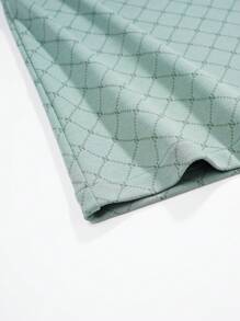 Men Plaid Print Contrast Piping Top & Pants PJ Set - Green - View 9