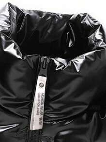 Men's Shiny Collar Padded Jacket, Warm Outerwear, Fall/Winter, Wind-Proof - Black - View 8