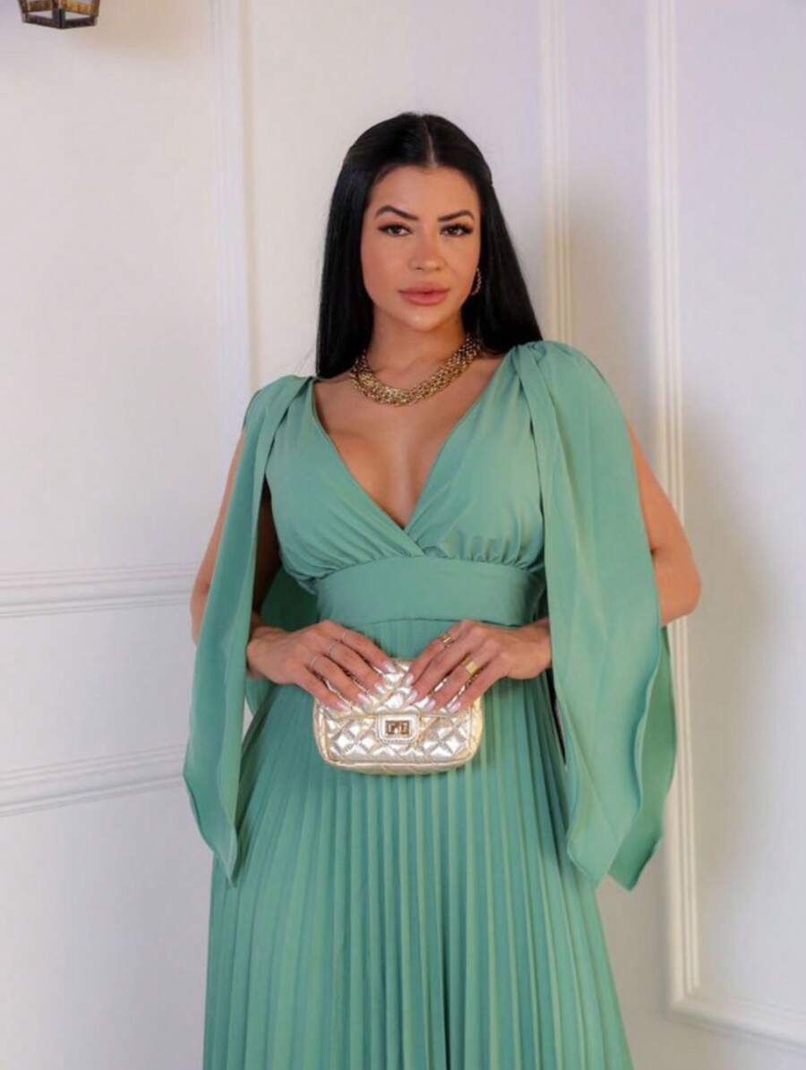 Long Pleated Party Dress - Verde - Ver 1