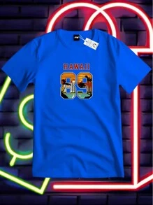 CAMISETA CAMISA 100% ALGODÃO ESTAMPA TOP HAWAI 89 - Azul Royal - Visão 1