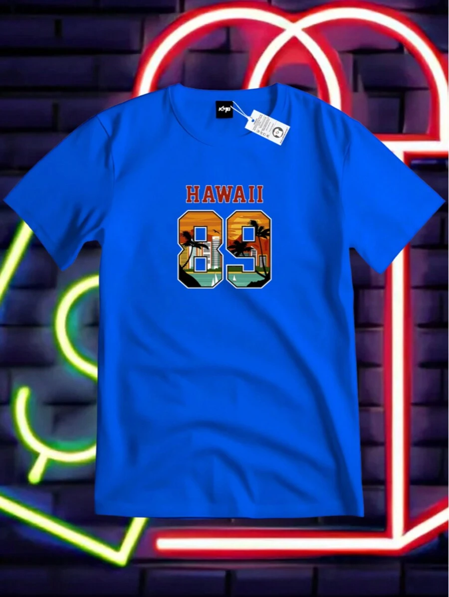 CAMISETA CAMISA 100% ALGODÃO ESTAMPA TOP HAWAI 89 - Azul Royal - Visão 1