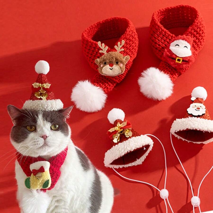 1 Khăn choàng ấm áp mùa đông cho thú cưng: Trang phục năm mới cho mèo và chó con, Phụ kiện mũ đội đầu hóa trang tiệc Giáng sinh, Ấm áp mùa đông, Trang phục sinh nhật, Trang phục năm mới, Trang phục Halloween màu đỏ - Nhiều màu - Xem 1