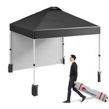 Canopy Tent 10x10, Pop-Up Canopy Tent With 1 Sidewall, Outdoor Shade With Carry Bag, Easy Up Sun Shelter, Portable Instant Camping Beach Canopy Tents - Black - View 2
