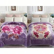 2 Ply Reversible Fuzzy Silky Warm And Cozy Plush Soft Embossed Blanket - Flower/Burgundy - View 3