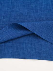 Young Boy Long Sleeve Embroidered Patch Collar Long Button-Down Shirt - Blue - View 4