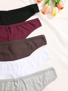 5 pièces Culottes tanga simples de couleur unie avec design en forme de V à la taille pour femmes, sous-vêtements pour dames - Multicolore - Voir 3