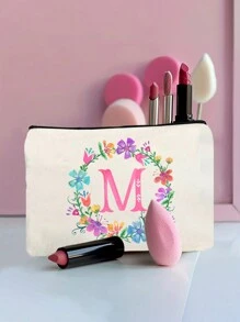 Personalized English Initials Cosmetic Bag,Chic Watercolor Floral Makeup Bag, Simple Zipper Beauty Bag, Versatile Toiletry Wash Bag For Girls Women,Portable, Lightweight & Fade-Resistant ,Travel Toiletry Bag-Pen Bag-Gift Bag, The Best Gift For Mothers, Daughters, Best Friends, Teachers And Friends, Birthdays Gifts,Must-Have Items For Graduation Season, Wedding Season And Other Festivals - Ideal Bridesmaid & Travel Gift - White - View 4
