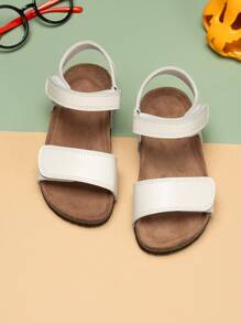 Fashionable Solid-Color Cute Boys' And Girls' Soft-Soled Comfortable Sandals With Hook And Loop Design, Toe-Exposed For Easy On And Off, Summer Beach Sandals - White - View 5