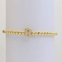 Pulseira com Contas Iniciais de 4mm A-Z, Revestida a Ouro 18K com Micro Pavê de CZ, Formato de Balão Bolha, Cordão Elástico, Joia Simples para Presente Feminino