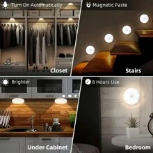 AMILL 6-Pack 8LED USB Rechargeable Motion Sensor Night Light, Magnetic Adhesive Wall Lamp, White/Warm White, For Stairs, Closet, Bedroom, Bedside, Shoe Cabinet Lighting, 36V LED, 250mAh Battery, Home Use - White - View 8