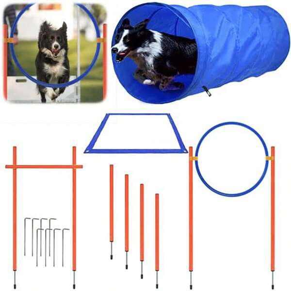 Aufun Hunde-Agility-Trainingsgeräte-Set, Höhenverstellbar, Trainingshindernisse Mit Hundetunnel