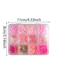 1 盒 12 格混合蝴蝶结、心形、珍珠、熊、迷你花朵、蝴蝶、樱桃硬币扁平水钻美甲装饰 DIY 美甲用品指甲饰指甲宝石 - 彩色 - 查看 9