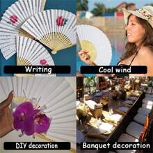 1/5pcs Bride Bridesmaid Hand Fan DIY Blank White Paper Bamboo Folding Fan Outdoor Wedding Party Souvenir Gift Foldable Bamboo Hand Fan Bridal Shower Decor Proposal Gifts