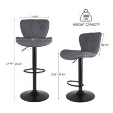 Nalupatio Bar Stools Set Of 2, Modern Upholstered Swivel Bar Stools, Adjustable Counter Height With Backrest And Footrest, Counter Height Bar Stools For Bars, Kitchens, Restaurants - Màu xám đen - Xem 4