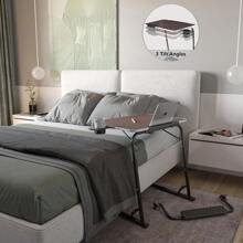 FoldWise Folding Laptop Table For Sofa - Wooden Portable Computer Desk And Overbed Table All-In-One: Adjustable Height Tilt Angle Flat-Folding Footrest Cupholder Tablet Holder And Edge Stopper - (Black)-DarkWoodMahogany1 - View 4