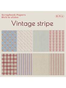 8 pezzi di carta vintage a righe per scrapbooking, forniture per scrapbooking a onde, carta da artigianato, carta per journal artistico, cartoline, DIY, collage, forniture scolastiche, back to school