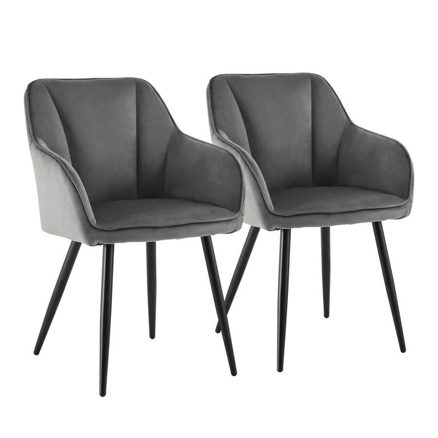 TUKAILAi Dining Room Chairs Set Of 2 Made Of Velvet, Kitchen Chair Upholstered Chair Armchair With Armrests, Backrests, Soft Seat Cushions, Metal Legs, Modern Armchair For Kitchen, Dining Room, Living Room - 灰色 - 查看 1