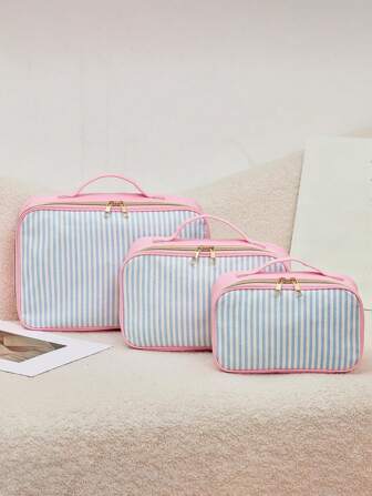 3pcs/Set Large Capacity Makeup Bag Travel Essentials Makeup Organizer Makeup Storage Bag Washing Pouch Storage Bags New Year's Gift Essentials For The Opening Season And Travel Back To School Supplies Make Up Bag