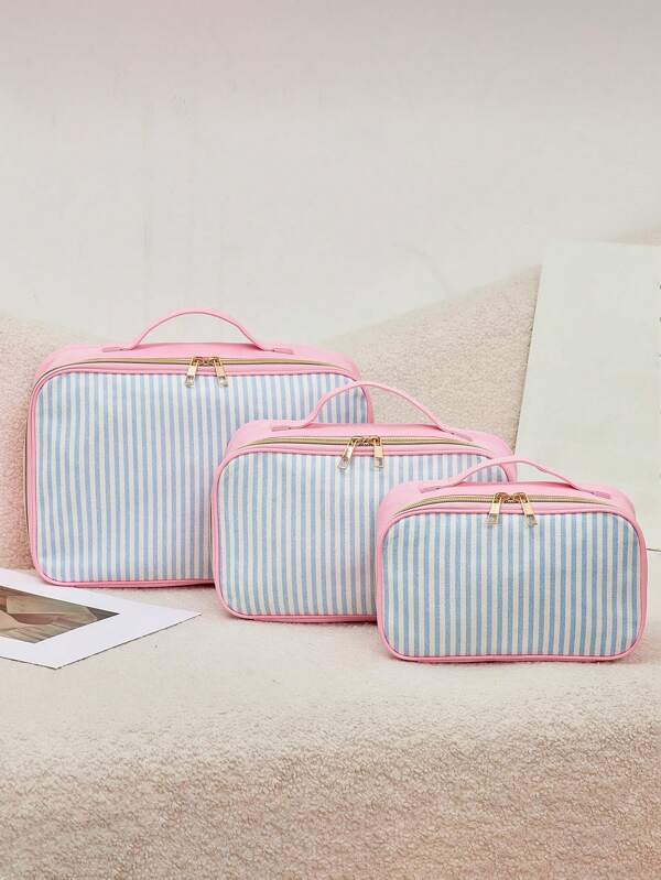 3pcs/Set Large Capacity Makeup Bag Travel Essentials Makeup Organizer Makeup Storage Bag Washing Pouch Storage Bags New Year's Gift Essentials For The Opening Season And Travel Back To School Supplies