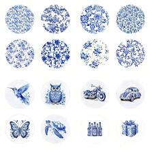 4pcs Colorful Printed Wooden Coasters - Coffee, Blue & White Floral Pattern, Suitable For Home Decor And Kitchen Use, Home Decor And Tabletop Protection Drink Mats - Perfect Holiday Gift Idea - Multicolor - View 1