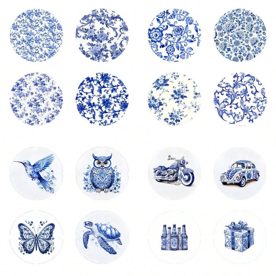 4pcs Colorful Printed Wooden Coasters - Coffee, Blue & White Floral Pattern, Suitable For Home Decor And Kitchen Use, Home Decor And Tabletop Protection Drink Mats - Perfect Holiday Gift Idea - Multicolor - View 1