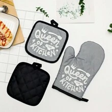 2pcs Black, Gray, Green, Pink Oven Mitts, Heat Resistant Kitchen Microwave Gloves, Thick Insulated Baking Gloves, 17*27cm, 17.5*17.5cm - Grey - View 1