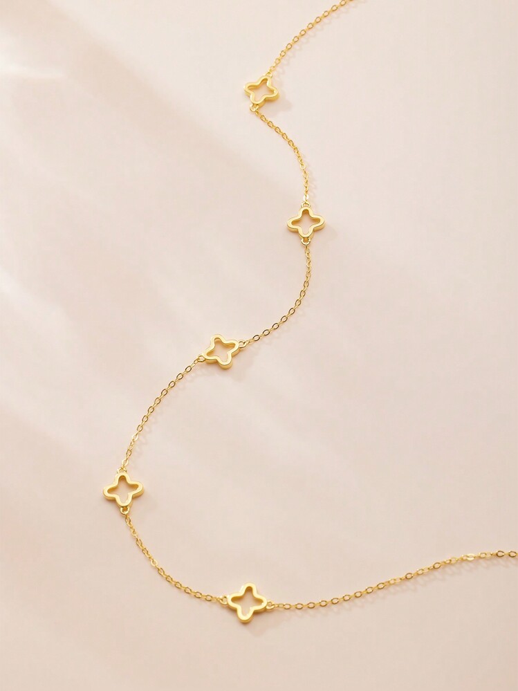 SYMFNY 1 件时尚迷人的 925 银镂空三叶草项链，适合女性日常、节日礼物、派对配饰、精美珠宝 - 金黃色 - 查看 2