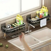 1 pieza/2 paquetes de Estante de ducha de metal pulido con acabado antioxidante, organizador de baño de doble capa montado en la pared para champú y acondicionador, estante de almacenamiento sin taladrar