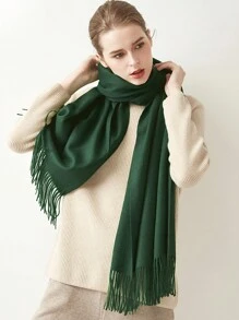 1条女士小号纯色流苏30*180厘米仿羊毛保暖围巾，简约优雅时尚双向披肩围巾，适合秋冬季日常、约会、晚宴、生日等场合。 - 黑色 - 查看 11