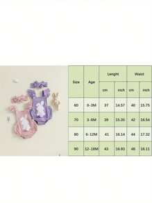 Baby Girl Easter Casual Romper Flying Sleeve Bunny Embroidery Romper With Headband - Purple - View 9